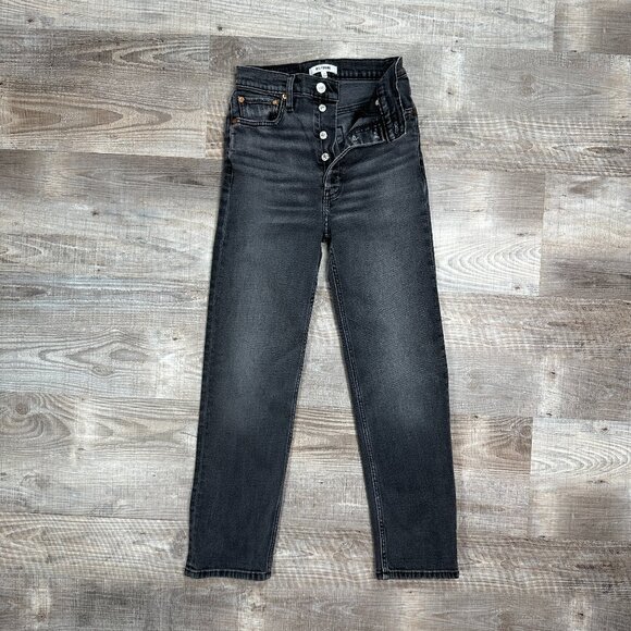 RE/DONE 70s Boot Cut Crop Jeans Size 26 Stoned Noir Black Gray - Picture 1 of 11